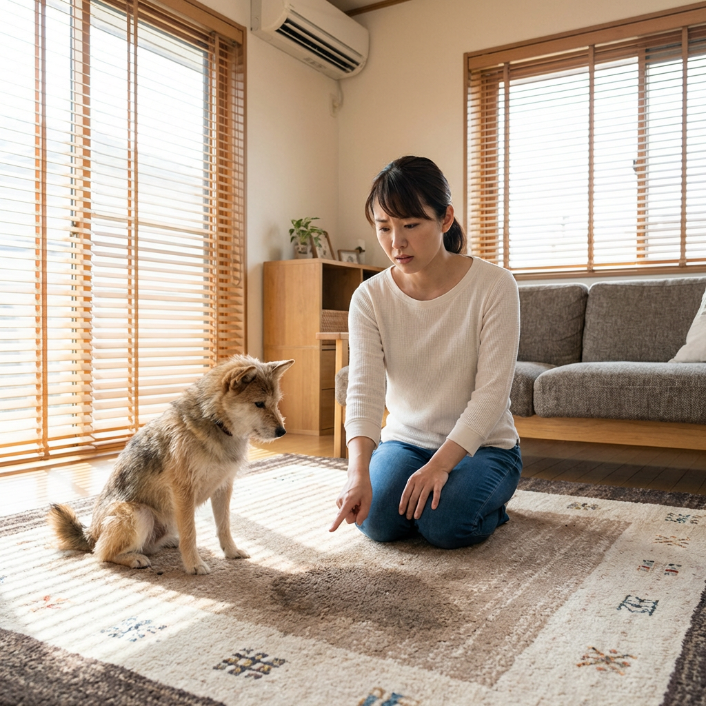 dog noticing carpet stain