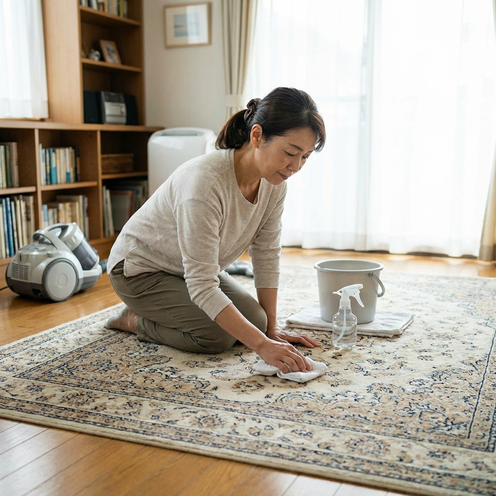 Japanese Person Cleaning Carpet