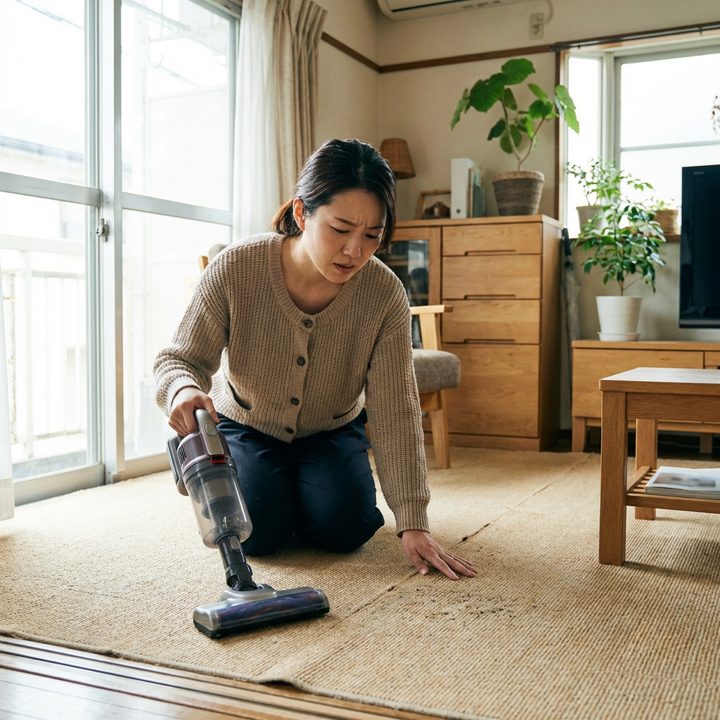 Japanese Living Room Vacuuming Scene