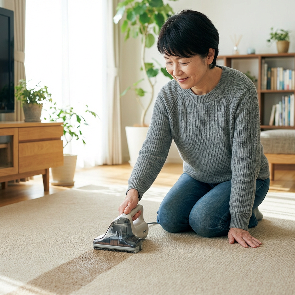 woman using carpet cleaner
