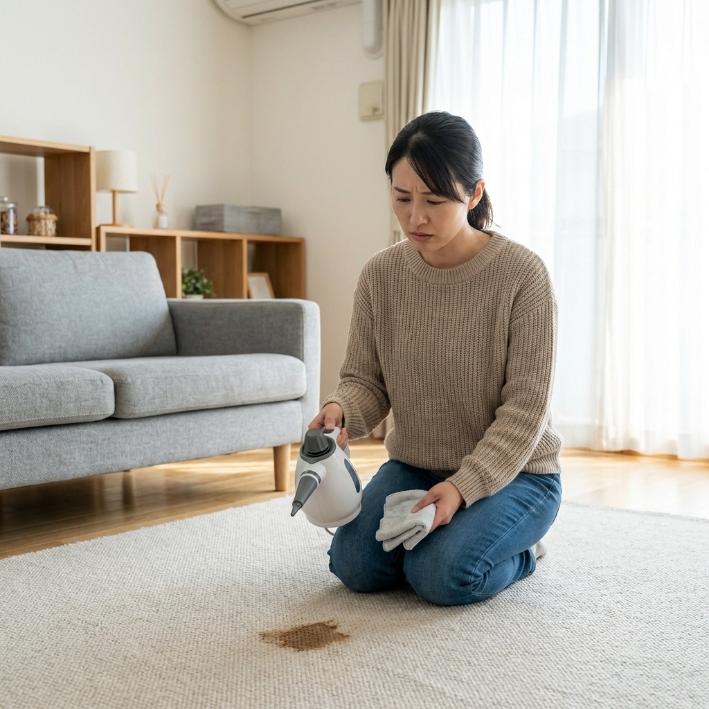 woman with steam cleaner