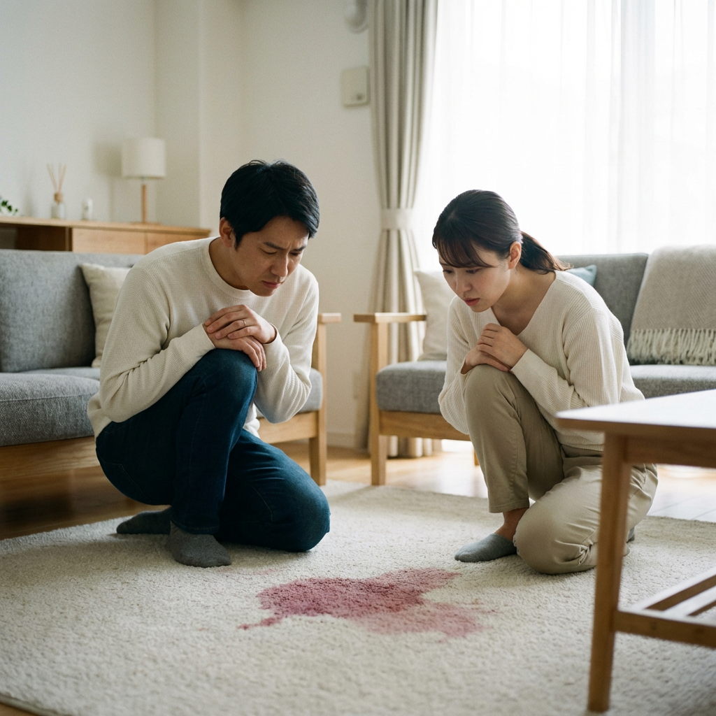 Couple Worried Stained Carpet