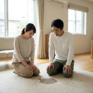 couple with stained carpet
