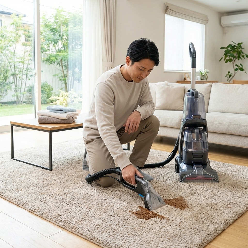 man cleaning carpet