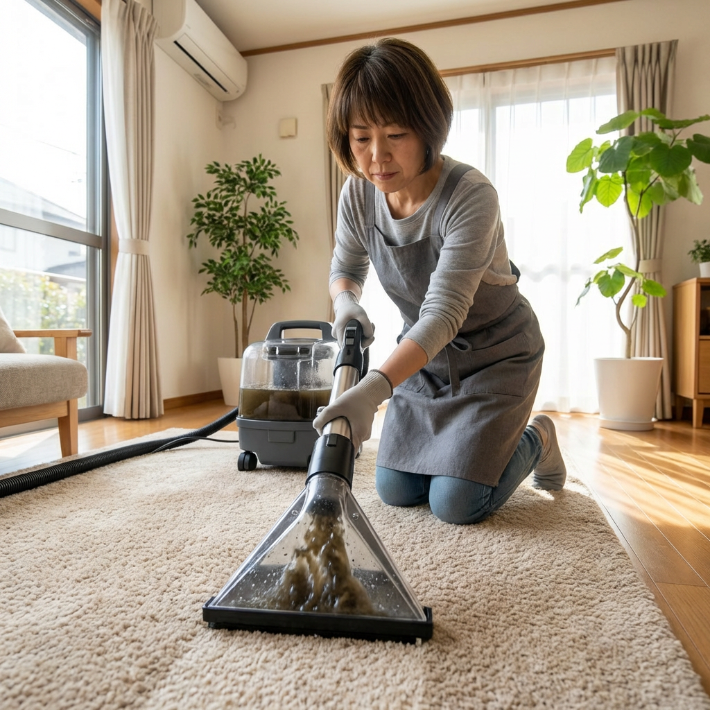 person cleaning carpet